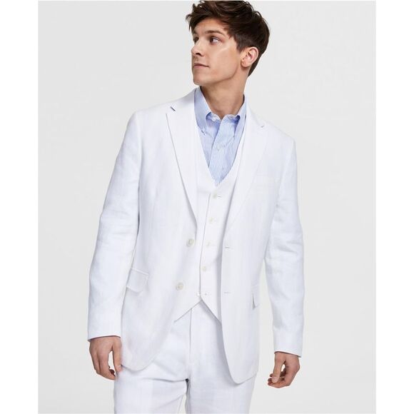 Tommy Hilfiger Mens Solid Two Button Blazer Jacket White 42 Long DM